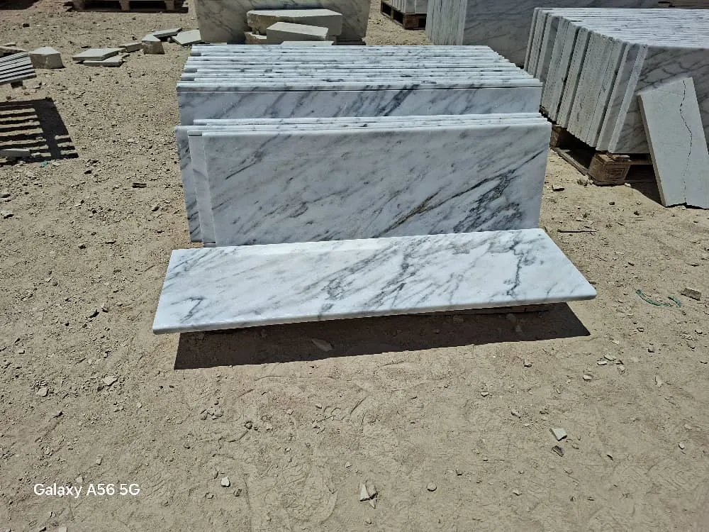 Cut marble blocks and slabs ready for fabrication