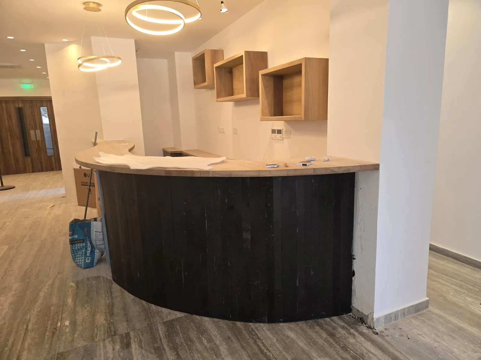 Marble floor tiling in an open-plan living area